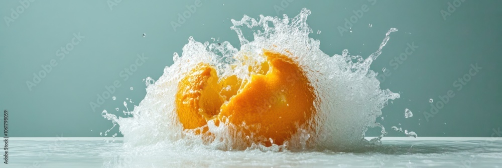 Poster a bright orange splashes into a pool of water, creating a large cloud of foam.