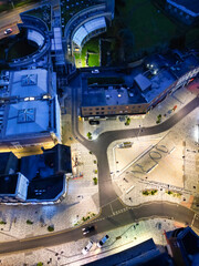 High Angle Night View of Dover Coastal City of South Eastern County of Kent England, United Kingdom. The Illuminated Footage Was Captured with Drone's Camera after Sunset Night of April 20th, 2024