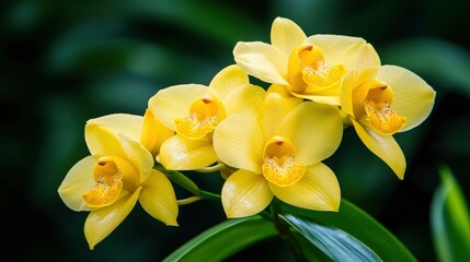 Obraz premium Yellow Orchid Flowers in Bloom Close Up