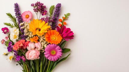 Obraz premium Colorful Spring Flower Bouquet on White Background