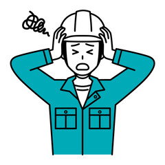 頭を抱えて悩む作業員の男性