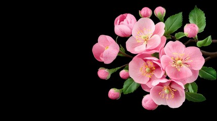 Obraz premium Delicate Pink Apple Blossoms on a Black Background