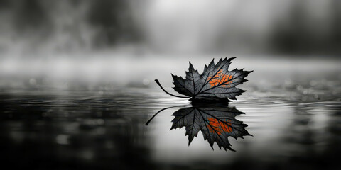 A leaf is floating on the water with the letters "LOVE" written on it