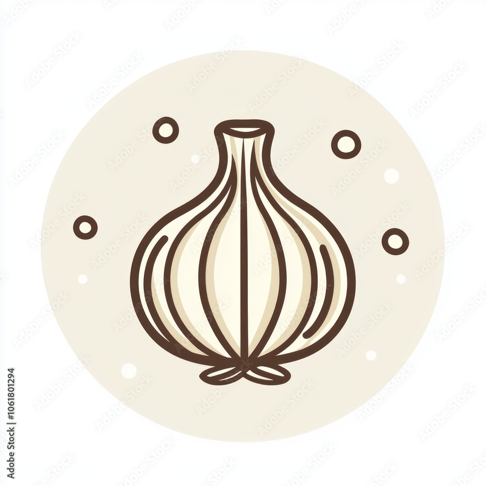 Poster simplistic design features light brown onion depicted minimal lines and circular shape white backdro
