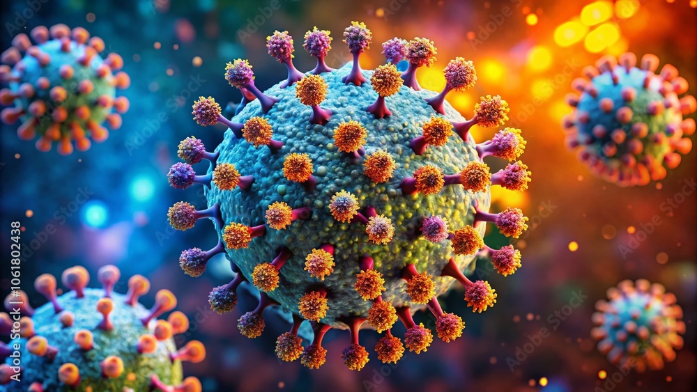 Aufkleber panoramic detailed microscopic view of a virus particle with intricate textures and structures, scie