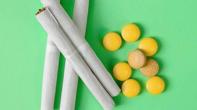 Cigarettes and nicotine replacement therapy pills representing quitting smoking