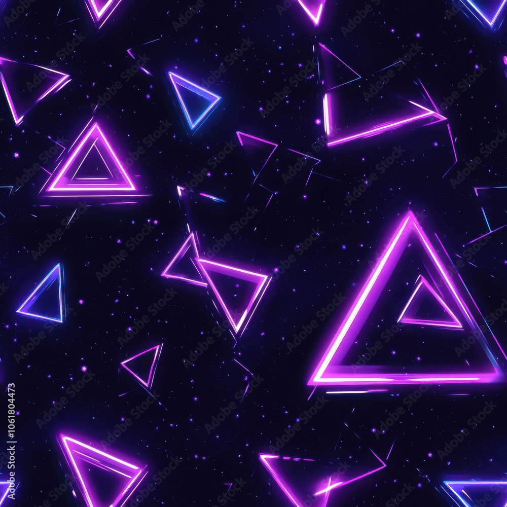 Leinwandbilder a mesmerizing display of glowing neon triangles set against a starry dark background in a futuristic