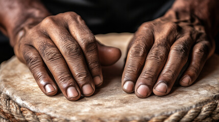 Fototapeta premium Hands Playing African Drum Close-Up