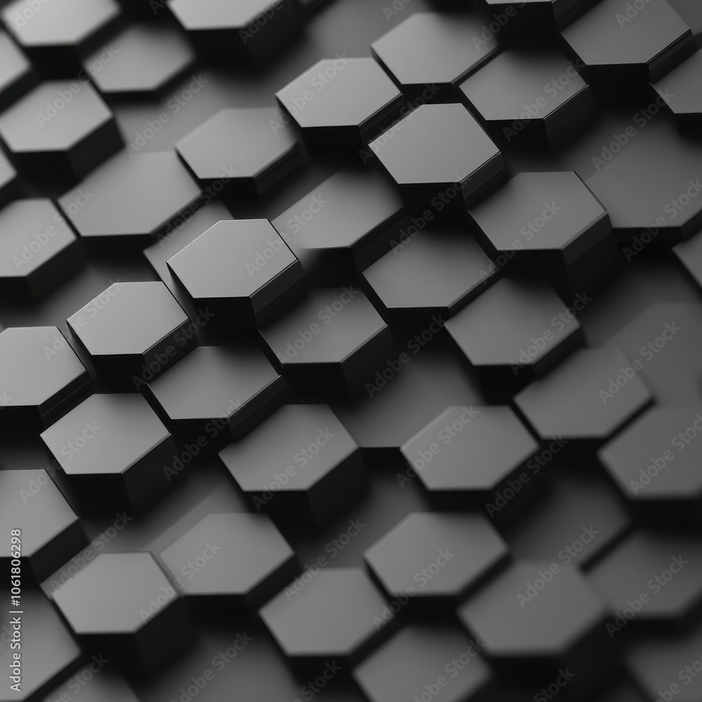 Poster close-up of interlocking hexagonal shapes creating a textured surface with a monochrome design