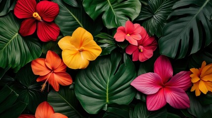 Tropical Floral Background with Vibrant Colors