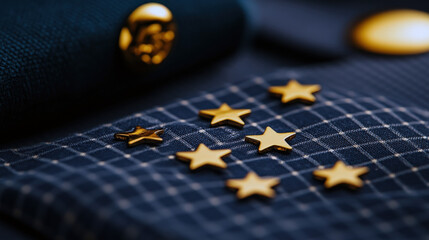 A close-up of golden stars on a dark fabric, likely depicting military or decorative insignia, set against a textured background.