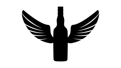 bottle with wings , black isolated silhouette