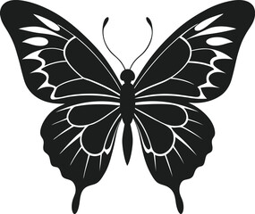 Ornate Butterfly Silhouette Vector – Detailed Black and White Insect Illustration for Elegant Nature Designs