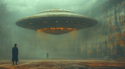 A man and a woman are walking in a desert with a large, glowing