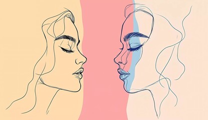 Set of one-line art woman face and abstract organic shapes vector illustrations for Women's Day, beauty, or cosmetic brand logo design.