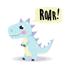 Cute dinosaur. Vector cartoon illustration. Isolated on white.
