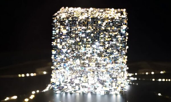 A cube made of digital noise, constantly shifting