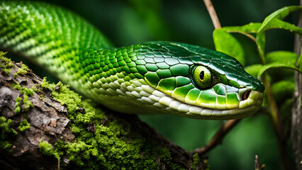 Obraz premium A green snake is on a branch