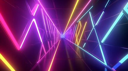 Vibrant Neon Geometric Grid - Hypnotic Volumetric Shapes in Cinematic Retrofuturistic Setting