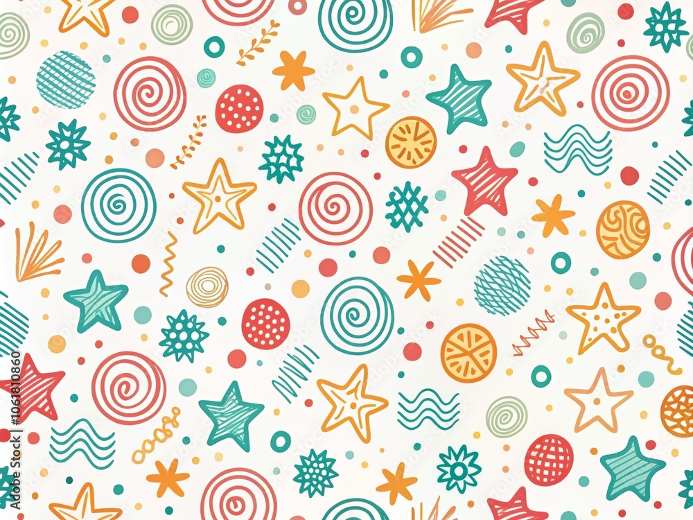 Poster simple seamless pattern of colorful doodles on white background - minimalist design for textiles, wa