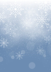 Winter snowflake design on gray background. Falling snow christmas poster. Vector illustration