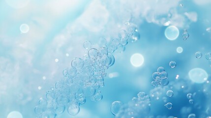 Close-up of delicate bubbles against a serene blue background, creating an ethereal and calming atmosphere.