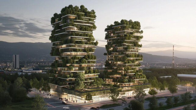 Futurictic ecological green architecture archviz 