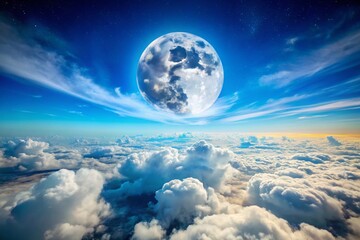 Fototapeta premium Stunning Aerial Photography of Moon in Daytime Against a Clear Blue Sky - Unique Perspective of Nature's Beauty and Celestial Wonders