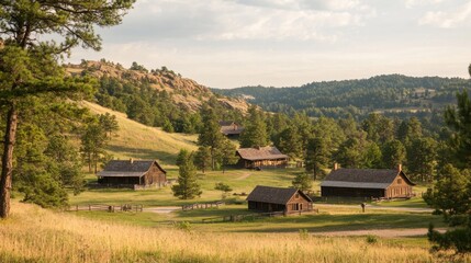 Enjoying the picturesque landscape of historic Fort Robinson with its rustic buildings nestled among lush greenery during golden hour