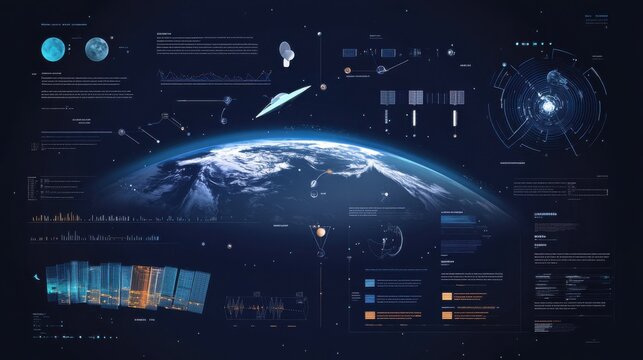 An infographic showcasing the interconnectedness of global data visuals and their impact on Earth in modern technology - Powered by Adobe