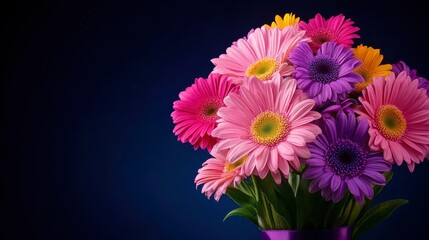 Vibrant Bouquet of Gerbera Daisies on a Blue Background