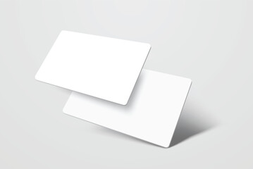 Rounded corners business card, gift card or credit card with shadow. Mockup design for presentation branding, corporate identity, ads, personal, stationery, document, graphic presenting. Vector
