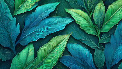 Background image with a gradient of bright blue to bright green, with a pattern resembling trees or leaves.