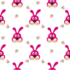 Dog pink face smile. Cartoon so cute. On strawberry and white background. Pattern seamless vector illustration.
