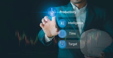 Process to increase productivity concept. uses AI assistants for management, streamlining...
