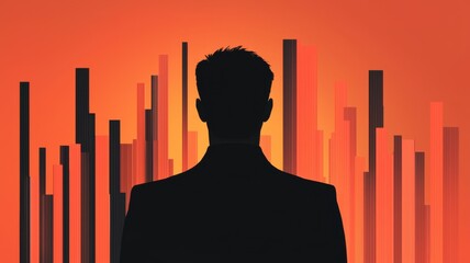 A silhouette of a person against a vibrant orange background with vertical lines, evoking themes of ambition and opportunity.