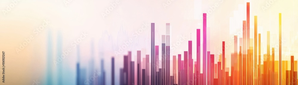 Poster abstract visualization of colorful bars representing data analysis, growth, or sound frequency in a 