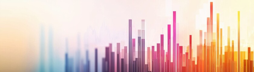 Abstract visualization of colorful bars representing data analysis, growth, or sound frequency in a vibrant gradient background.