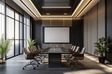 Fototapeta premium Modern Boardroom with Long Table and Leather Chairs