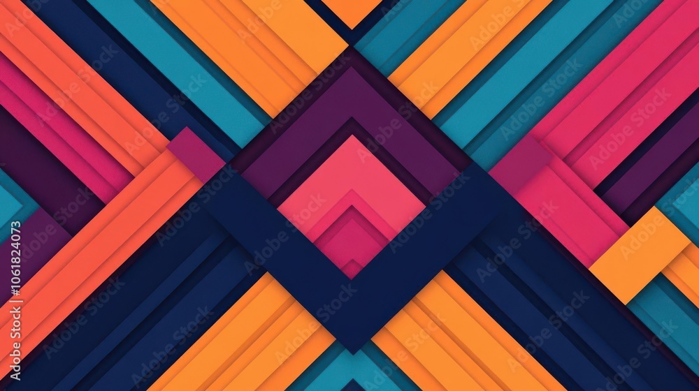 Poster A vibrant abstract design featuring layered geometric shapes in bold colors, creating a dynamic, modern visual texture.
