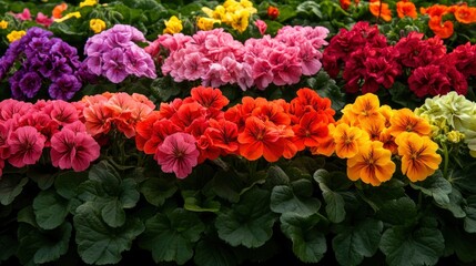Colorful Geranium Flowers Blooming in Garden Bed