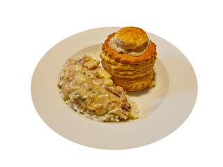 Pate with rice and chicken fricassee
