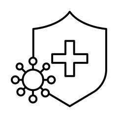 Immune Health Icon – Shield with Cross and Bacteria Shapes Representing Immune Protection
