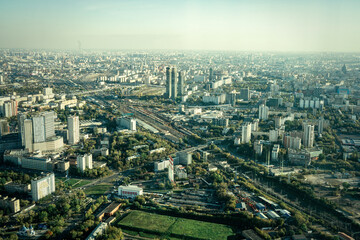 Fototapeta premium MOSCOW, RUSSIA - 30 SEPTEMBER 2023: Panoramic aerial view of Moscow