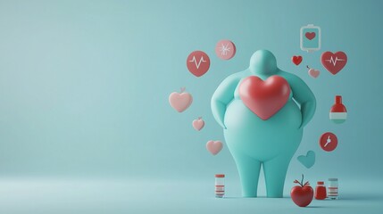 A vibrant representation of health awareness showing a figure with a heart symbol and health-related icons against a soothing blue background