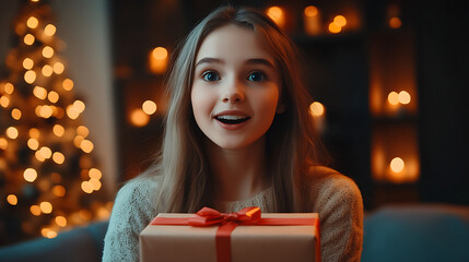 She looks very surprised and happy towards the gift