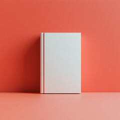 a mockup with a blank white book cover against a peach colored background