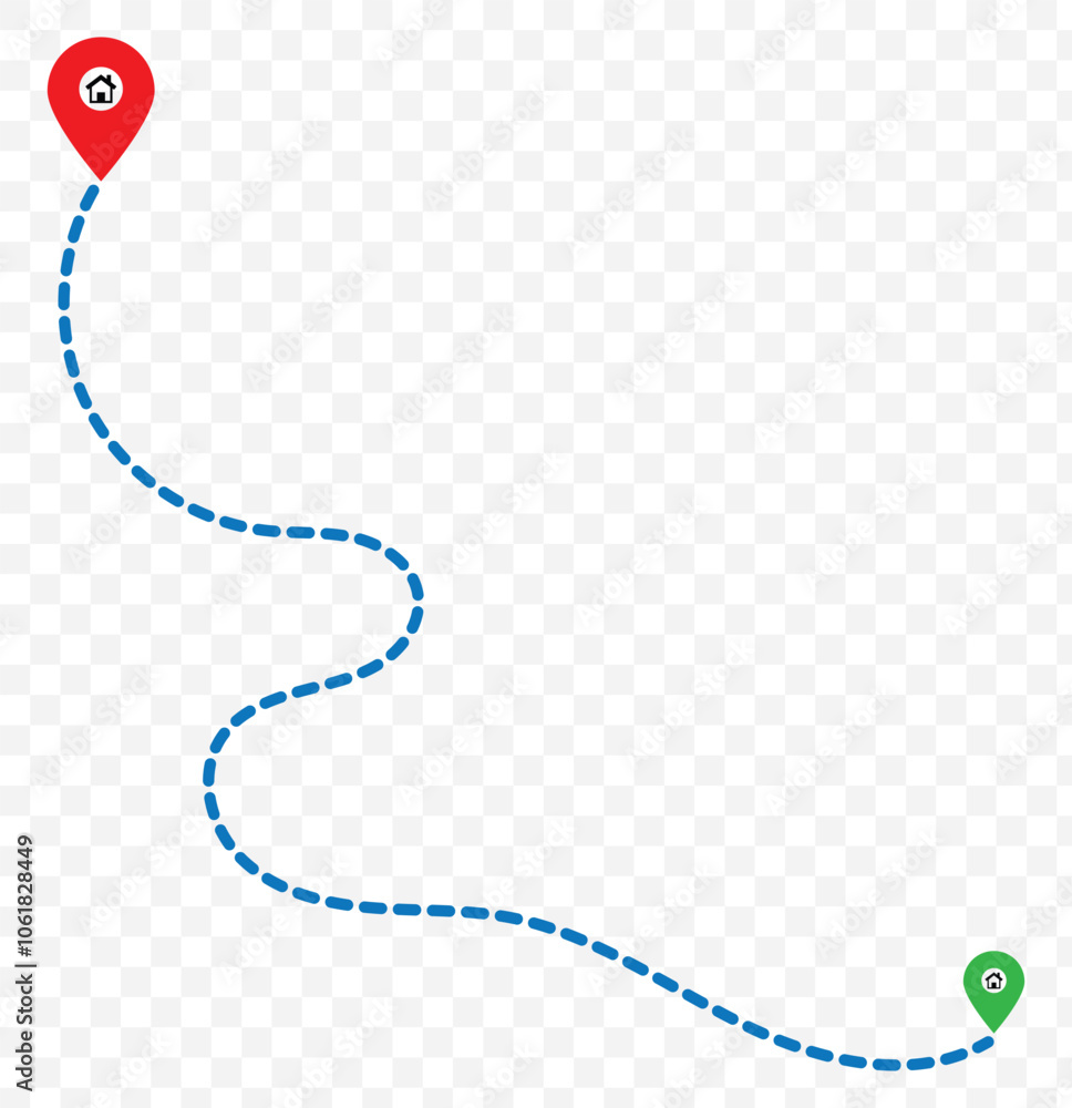 Poster route icon between two points with dotted path and location pin. location pointer continuous one lin