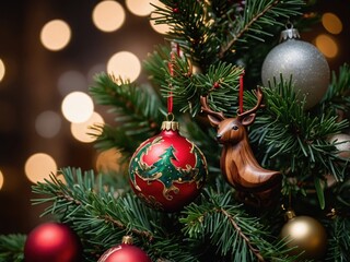 A vibrant Christmas tree decorated with elegant ornaments and shimmering baubles, radiating warmth and festive holiday charm