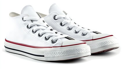 White Canvas Sneakers with Red Stripe - Classic Casual Footwear